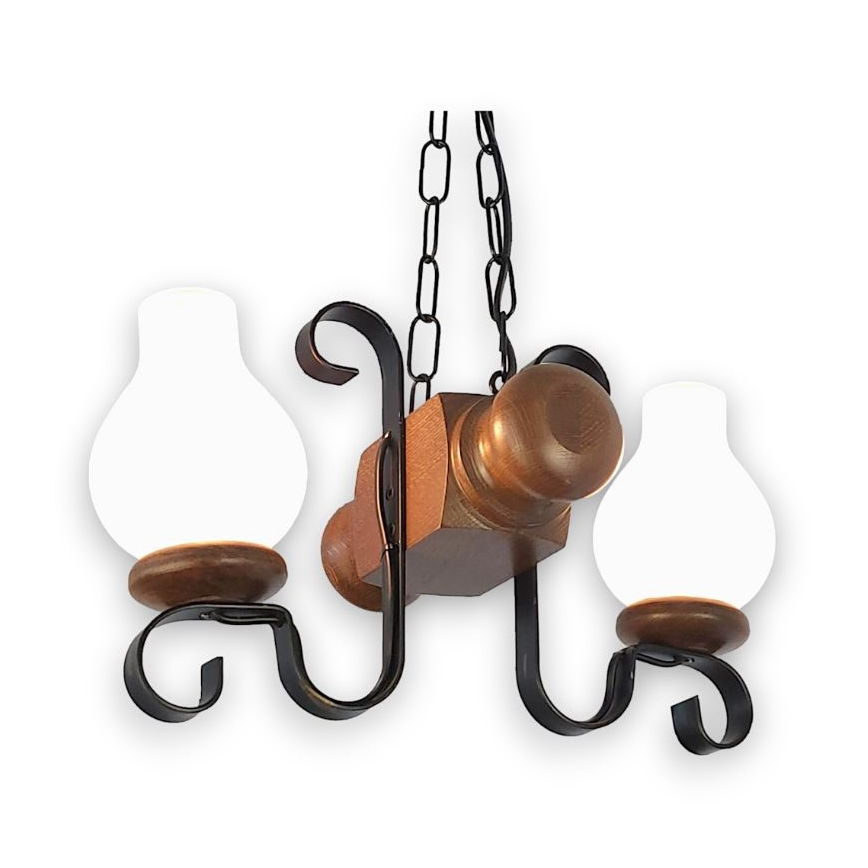 Brilagi - Suspension chaîne RUSTIC 2xE14/40W/230V hêtre/noyer