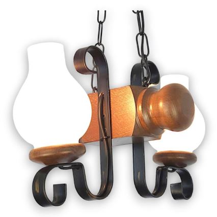 Brilagi - Suspension chaîne RUSTIC 2xE14/40W/230V hêtre/noyer