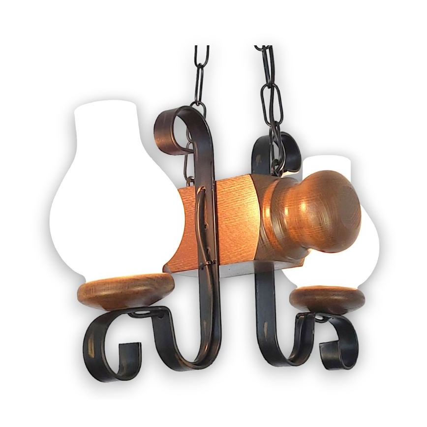 Brilagi - Suspension chaîne RUSTIC 2xE14/40W/230V hêtre/noyer