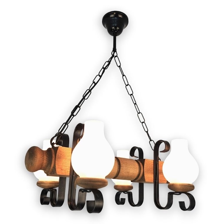 Brilagi - Suspension chaîne RUSTIC 4xE14/40W/230V hêtre