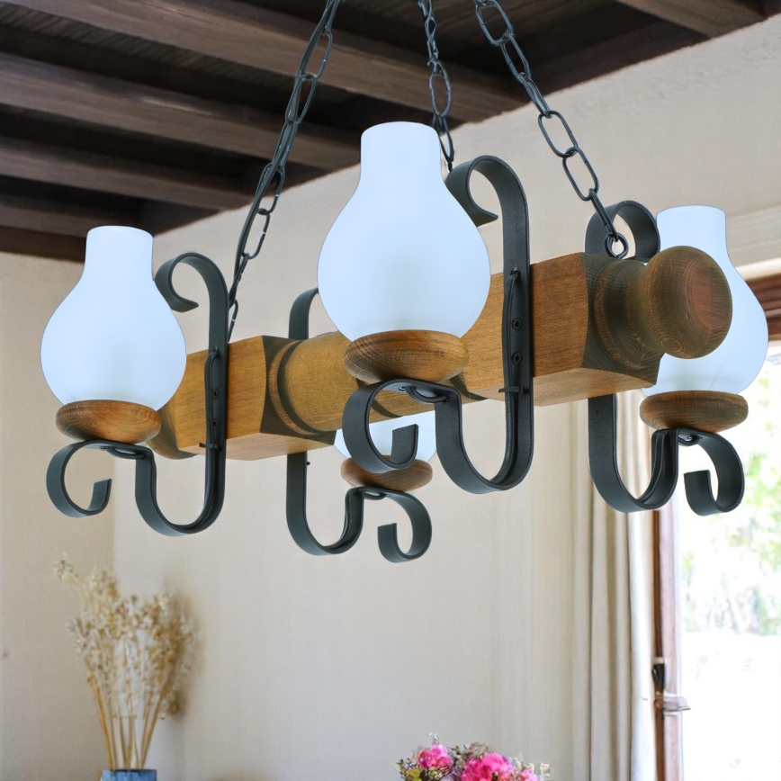 Brilagi - Suspension chaîne RUSTIC 4xE14/40W/230V hêtre