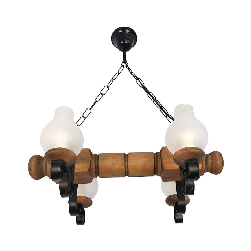 Brilagi - Suspension chaîne RUSTIC 4xE14/40W/230V hêtre