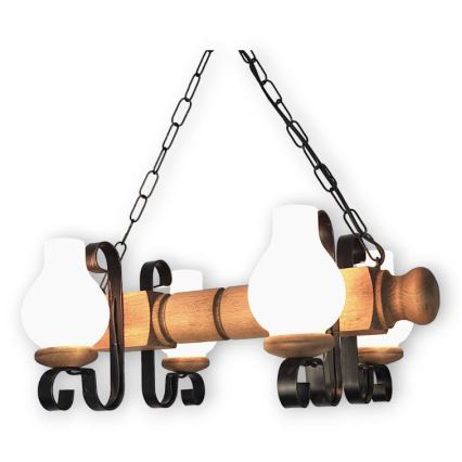Brilagi - Suspension chaîne RUSTIC 4xE14/40W/230V hêtre