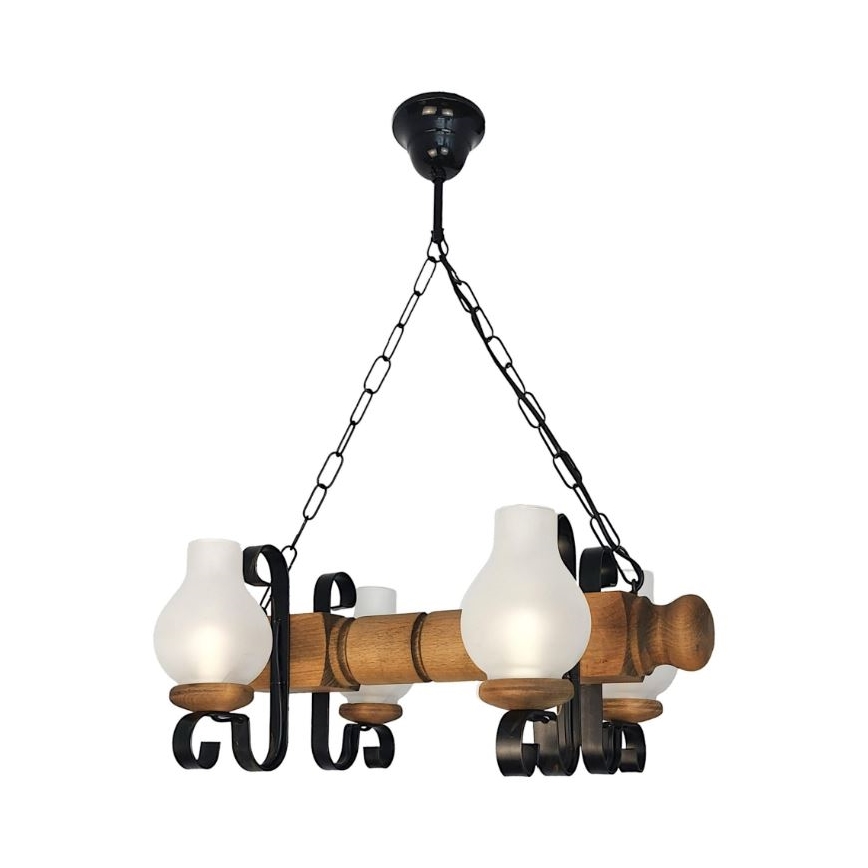 Brilagi - Suspension chaîne RUSTIC 4xE14/40W/230V hêtre