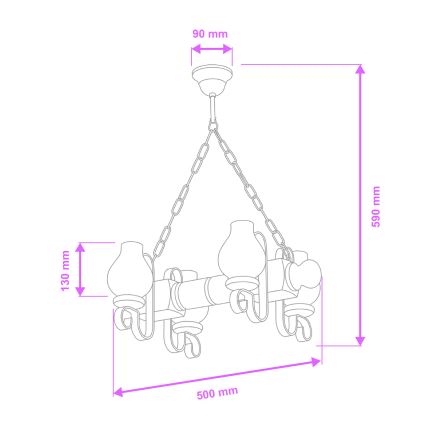 Brilagi - Suspension chaîne RUSTIC 4xE14/40W/230V hêtre