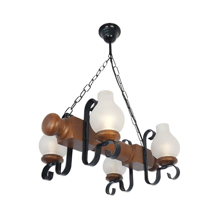 Brilagi - Suspension chaîne RUSTIC 4xE14/40W/230V hêtre/noyer
