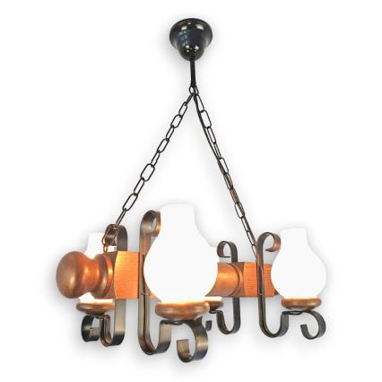 Brilagi - Suspension chaîne RUSTIC 4xE14/40W/230V hêtre/noyer