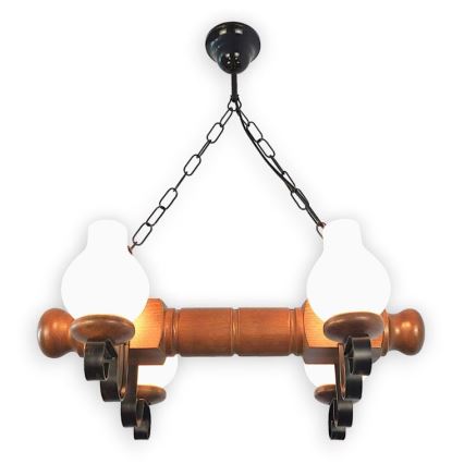 Brilagi - Suspension chaîne RUSTIC 4xE14/40W/230V hêtre/noyer