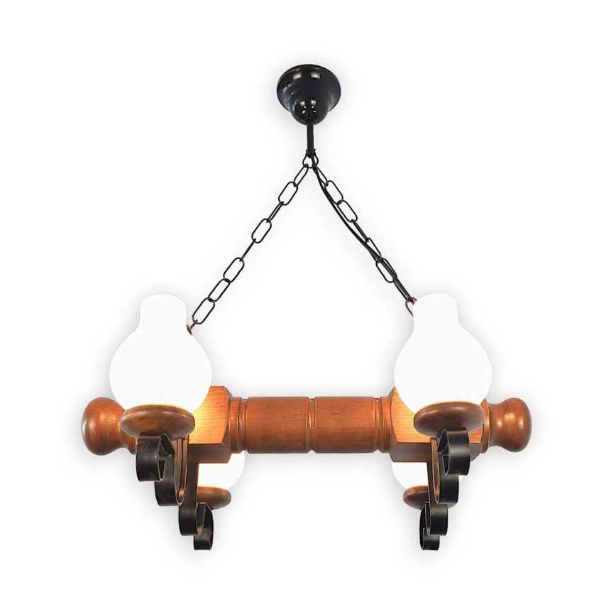 Brilagi - Suspension chaîne RUSTIC 4xE14/40W/230V hêtre/noyer