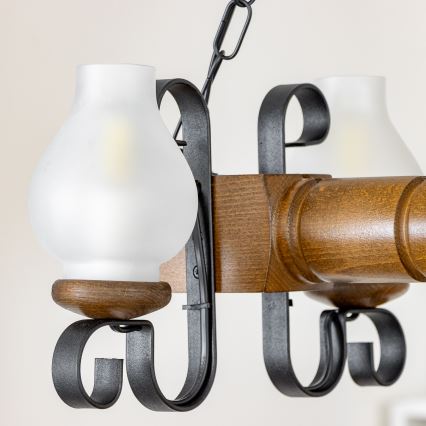 Brilagi - Suspension chaîne RUSTIC 4xE14/40W/230V hêtre/noyer