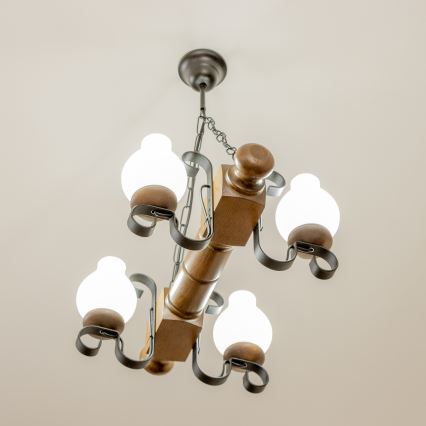Brilagi - Suspension chaîne RUSTIC 4xE14/40W/230V hêtre/noyer