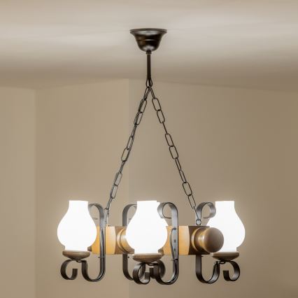 Brilagi - Suspension chaîne RUSTIC 4xE14/40W/230V hêtre/noyer