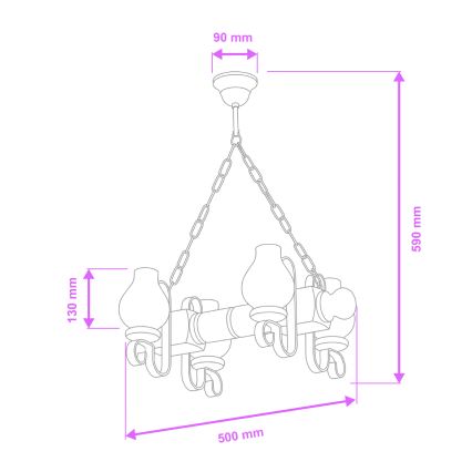 Brilagi - Suspension chaîne RUSTIC 4xE14/40W/230V hêtre/noyer
