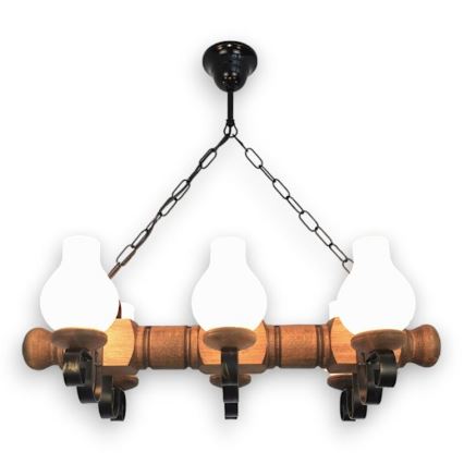 Brilagi - Suspension chaîne RUSTIC 6xE14/40W/230V hêtre