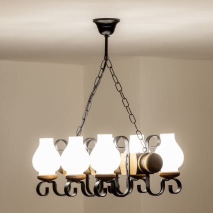 Brilagi - Suspension chaîne RUSTIC 6xE14/40W/230V hêtre
