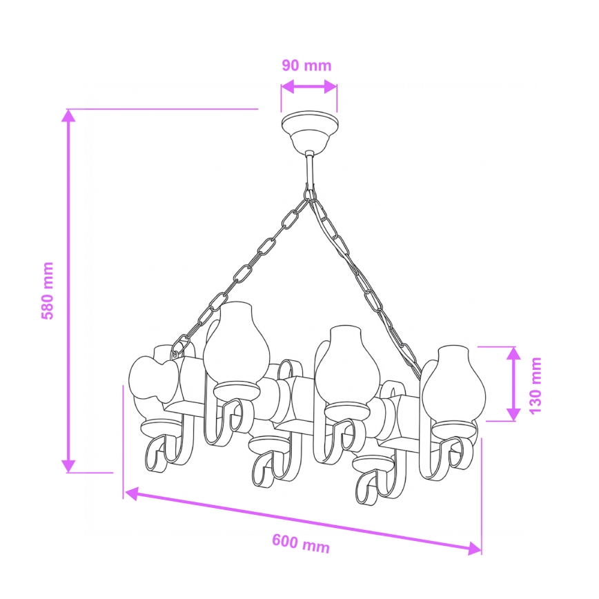 Brilagi - Suspension chaîne RUSTIC 6xE14/40W/230V hêtre