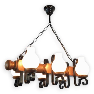 Brilagi - Suspension chaîne RUSTIC 6xE14/40W/230V hêtre/noyer