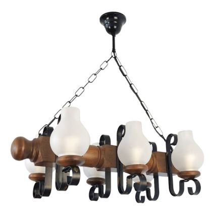 Brilagi - Suspension chaîne RUSTIC 6xE14/40W/230V hêtre/noyer