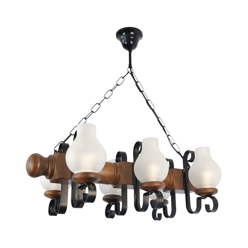 Brilagi - Suspension chaîne RUSTIC 6xE14/40W/230V hêtre/noyer