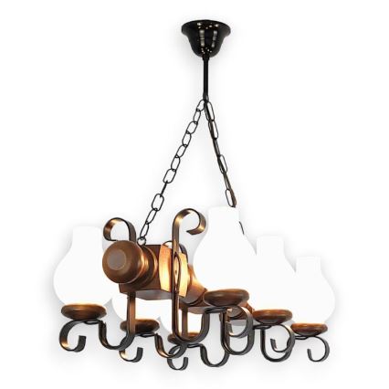 Brilagi - Suspension chaîne RUSTIC 6xE14/40W/230V hêtre/noyer