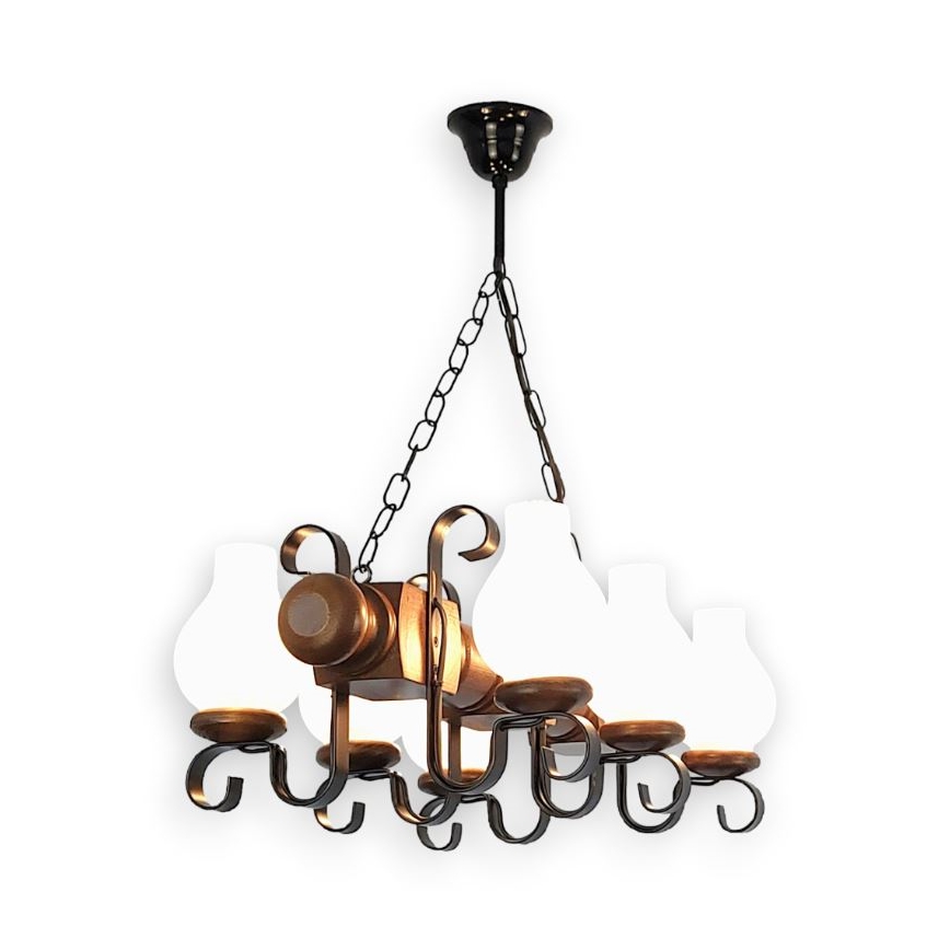 Brilagi - Suspension chaîne RUSTIC 6xE14/40W/230V hêtre/noyer