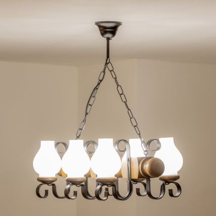 Brilagi - Suspension chaîne RUSTIC 6xE14/40W/230V hêtre/noyer