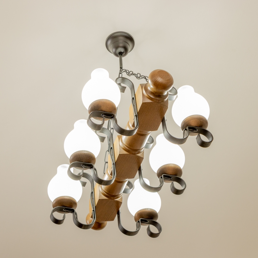 Brilagi - Suspension chaîne RUSTIC 6xE14/40W/230V hêtre/noyer