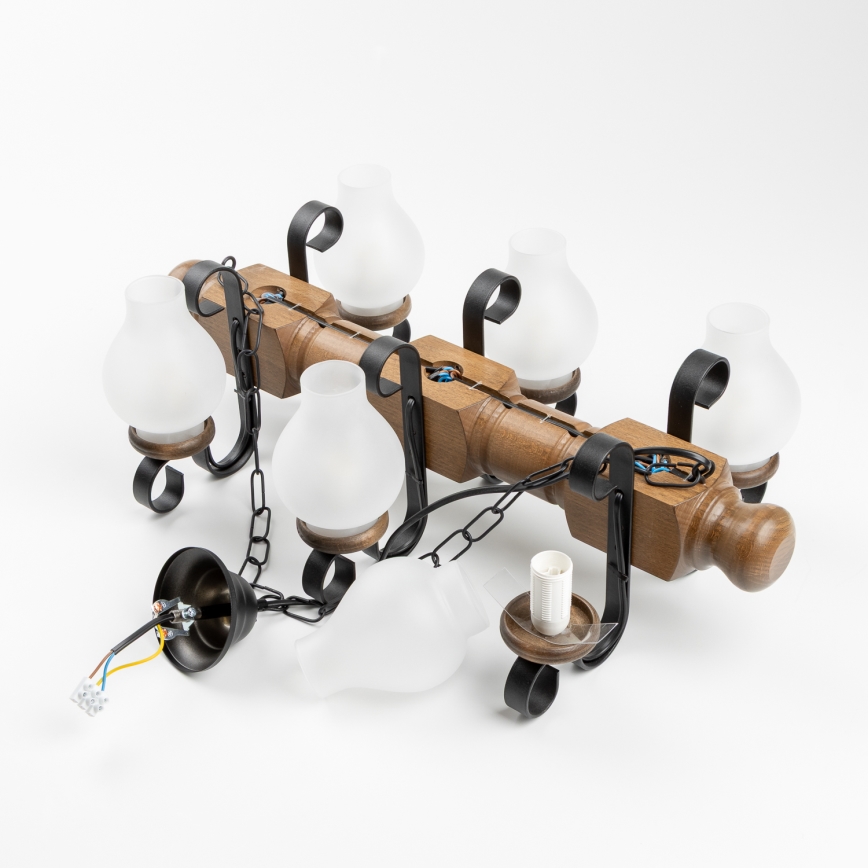 Brilagi - Suspension chaîne RUSTIC 6xE14/40W/230V hêtre/noyer