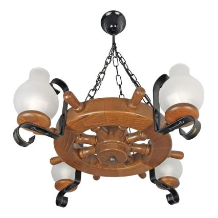 Brilagi - Suspension chaîne TIMONA 4xE14/40W/230V hêtre/noyer