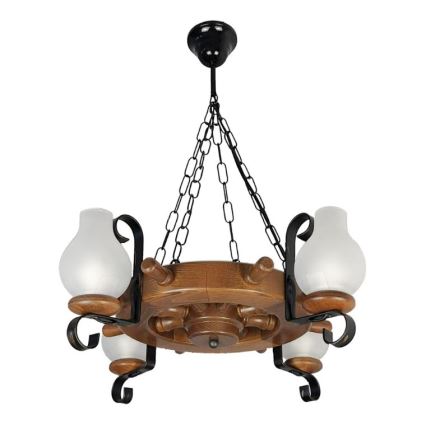 Brilagi - Suspension chaîne TIMONA 4xE14/40W/230V hêtre/noyer