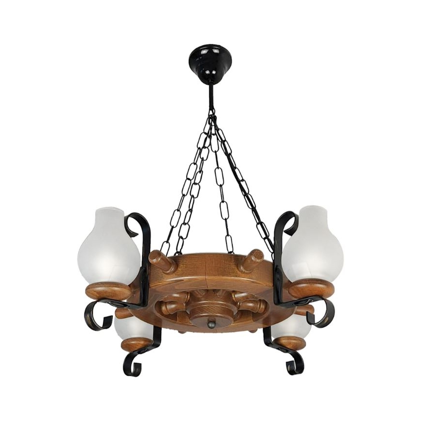 Brilagi - Suspension chaîne TIMONA 4xE14/40W/230V hêtre/noyer
