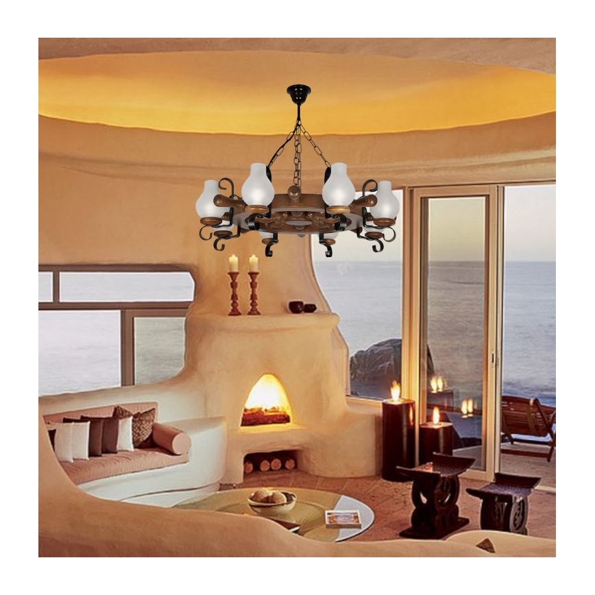 Brilagi - Suspension chaîne TIMONA 8xE14/40W/230V hêtre/noyer