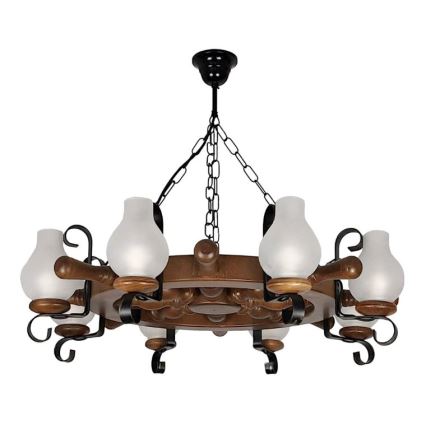 Brilagi - Suspension chaîne TIMONA 8xE14/40W/230V hêtre/noyer
