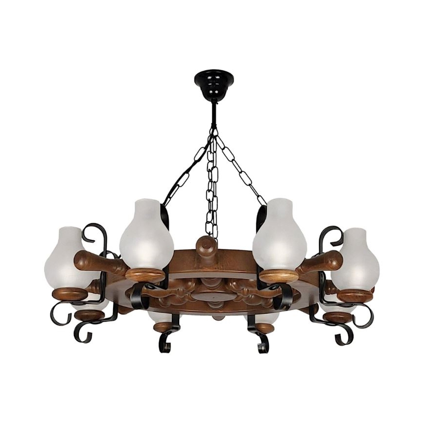Brilagi - Suspension chaîne TIMONA 8xE14/40W/230V hêtre/noyer