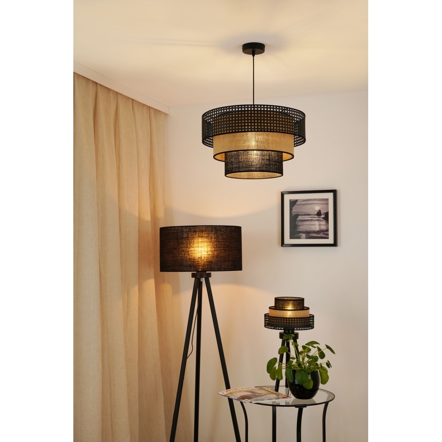 Brilagi - Suspension filaire DAKOTA LUNETA 1xE27/15W/230V d. 45 cm noir/rotin