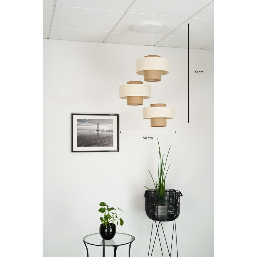 Brilagi - Suspension filaire DALLAS 3xE27/15W/230V marron/crème/blanc