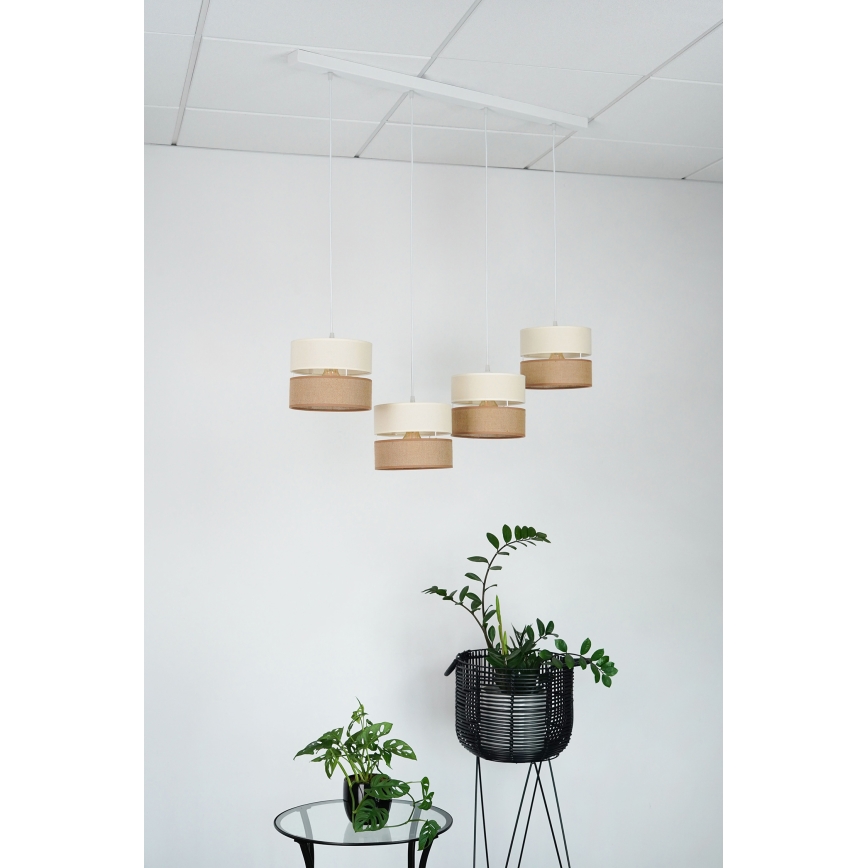 Brilagi - Suspension filaire ROYAL YUTE 4xE27/15W/230V beige/crème/blanc