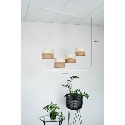 Brilagi - Suspension filaire ROYAL YUTE 4xE27/15W/230V beige/crème/blanc