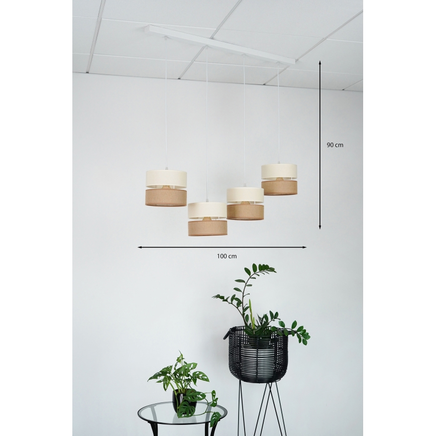 Brilagi - Suspension filaire ROYAL YUTE 4xE27/15W/230V beige/crème/blanc