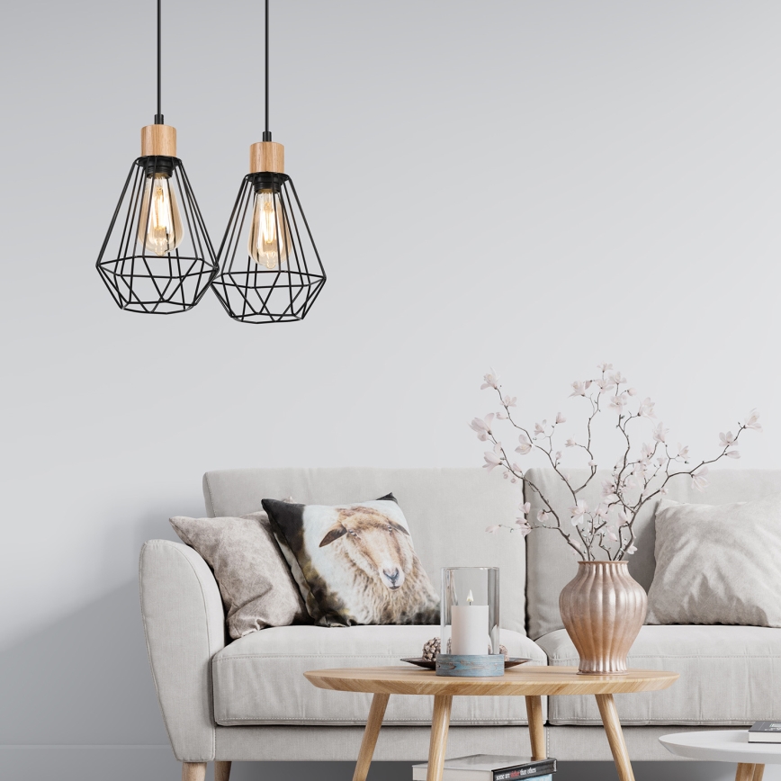 Brilagi - Suspension filaire WOODY BASKET 2xE27/60W/230V chêne