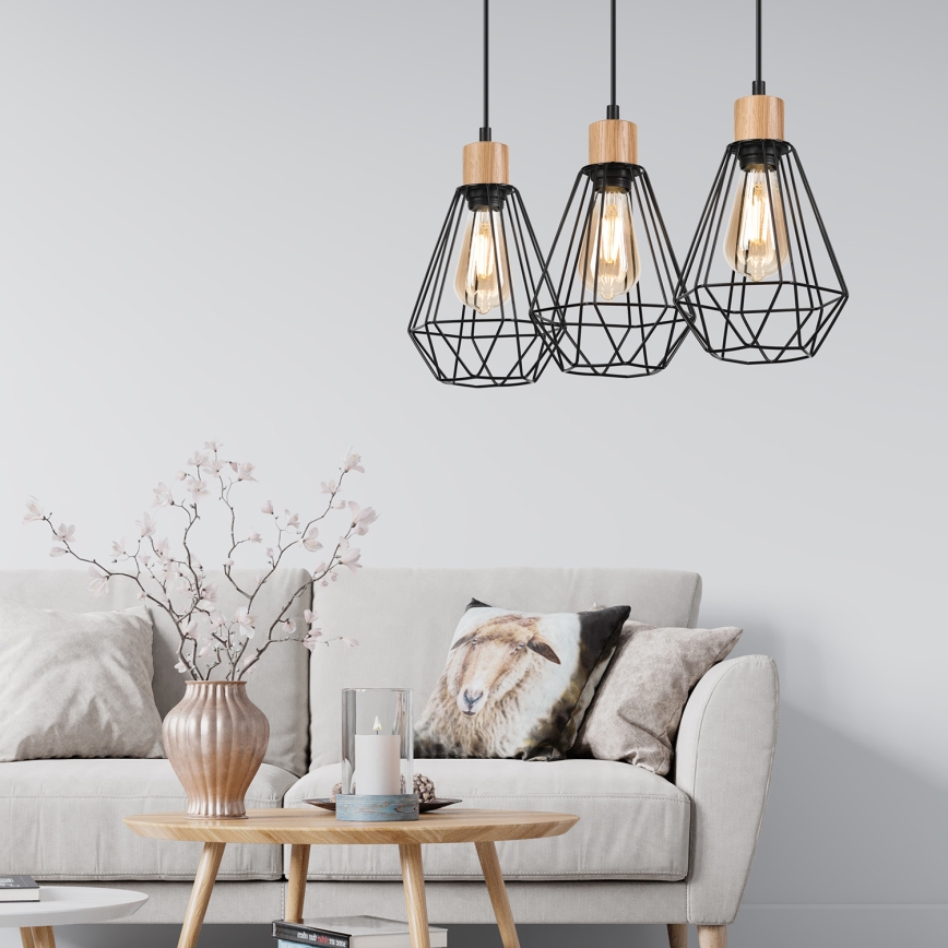 Brilagi - Suspension filaire WOODY BASKET 3xE27/60W/230V chêne