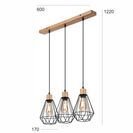 Brilagi - Suspension filaire WOODY BASKET 3xE27/60W/230V chêne