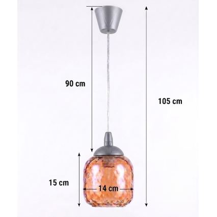 Brilagi - Suspension LED sur câble RETRO GLASS 1xE27/60W/230V Ø 14 cm argenté/brun fumé