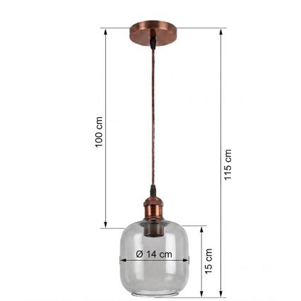 Brilagi - Suspension LED sur câble RETRO GLASS 1xE27/60W/230V Ø 14 cm blanc/gris fumé