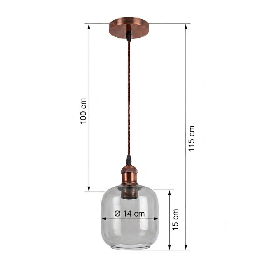 Brilagi - Suspension LED sur câble RETRO GLASS 1xE27/60W/230V Ø 14 cm blanc/gris fumé