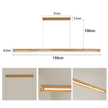 Brilagi - Suspension LED à câble UMEA WOOD LED/40W/230V 150 cm en bois