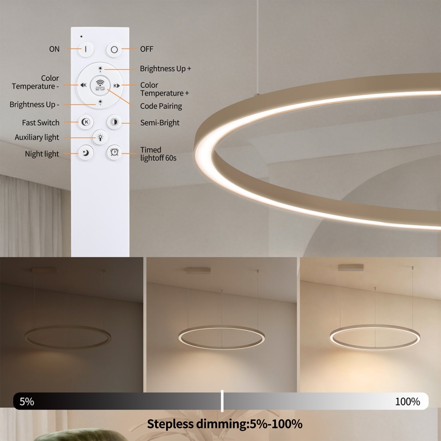 Brilagi - Suspension LED dimmable sur câble PORTOFINO LED/60W/230V 3000-6000K Ø 80 cm beige + télécommande