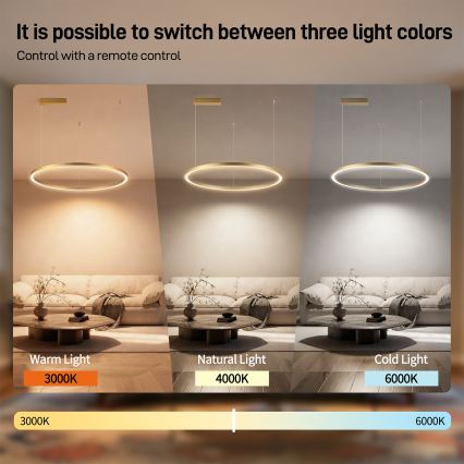 Brilagi - Lustre LED à intensité variable sur câble PORTOFINO LED/60W/230V 3000-6000K Ø 80 cm doré + télécommande