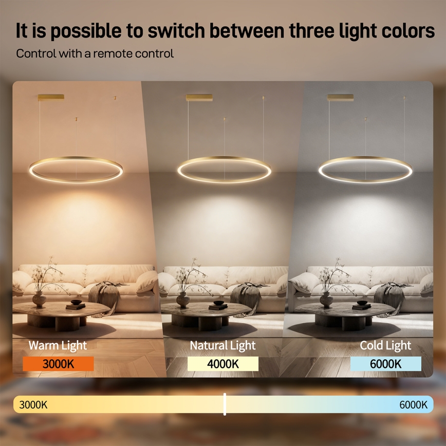 Brilagi - Lustre LED à intensité variable sur câble PORTOFINO LED/60W/230V 3000-6000K Ø 80 cm doré + télécommande
