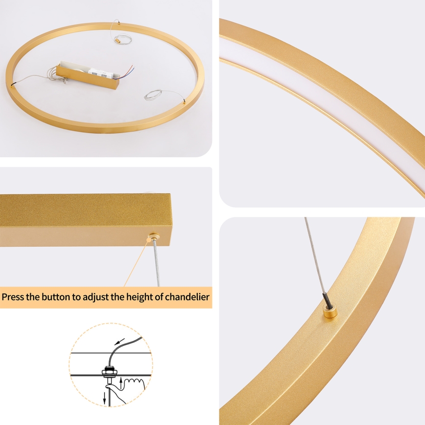 Brilagi - Lustre LED à intensité variable sur câble PORTOFINO LED/60W/230V 3000-6000K Ø 80 cm doré + télécommande